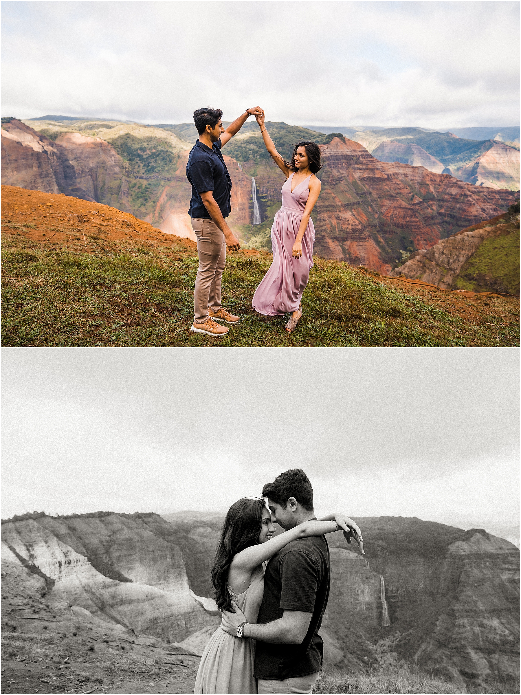 couple dancing in waimea canyon kauai hawaii