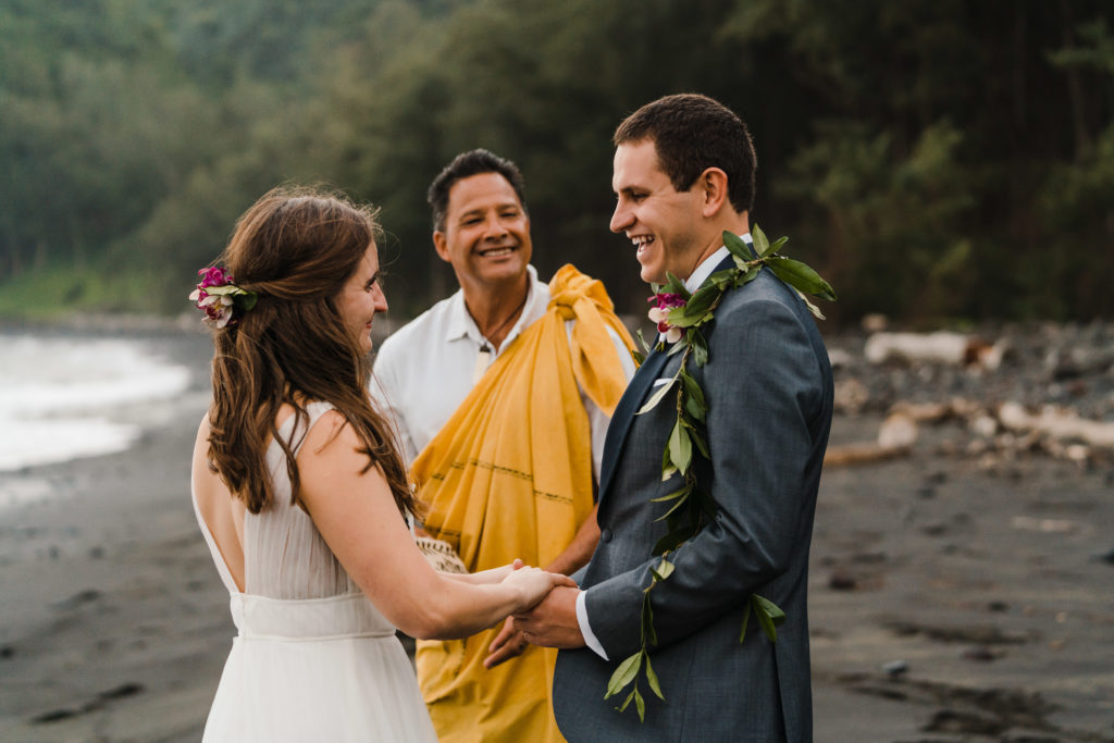 black sand beach elopement in hawaii