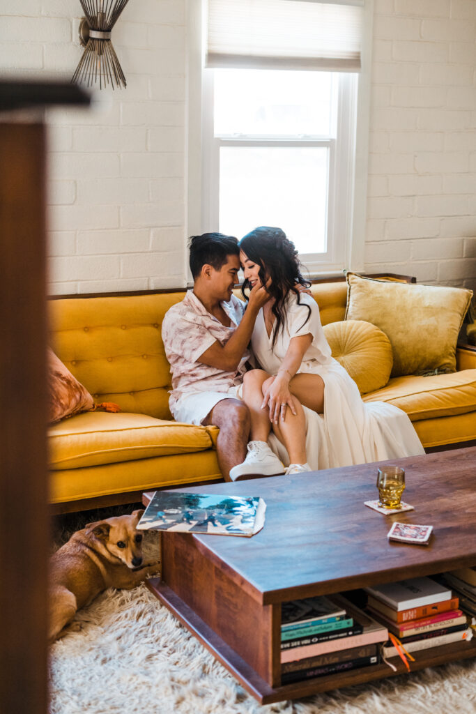 couples anniversary portrait session in Joshua Tree Airbnb