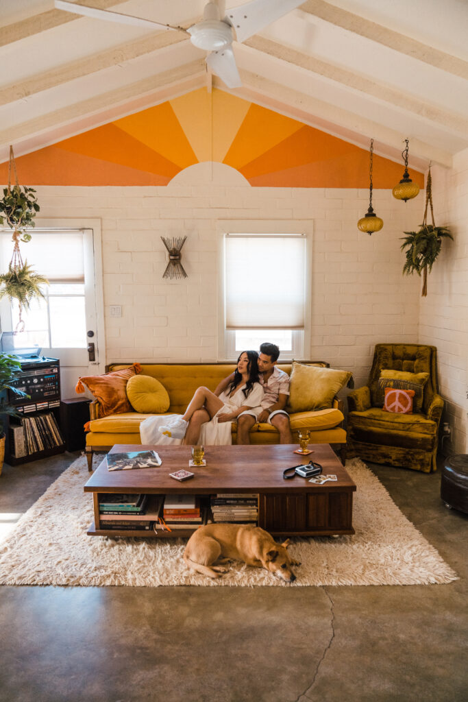 couples anniversary portrait session in Joshua Tree Airbnb