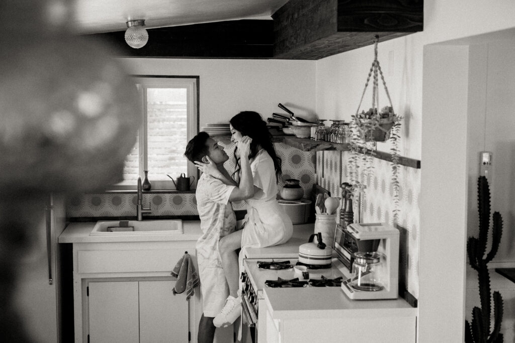 couples anniversary portrait session in Joshua Tree Airbnb