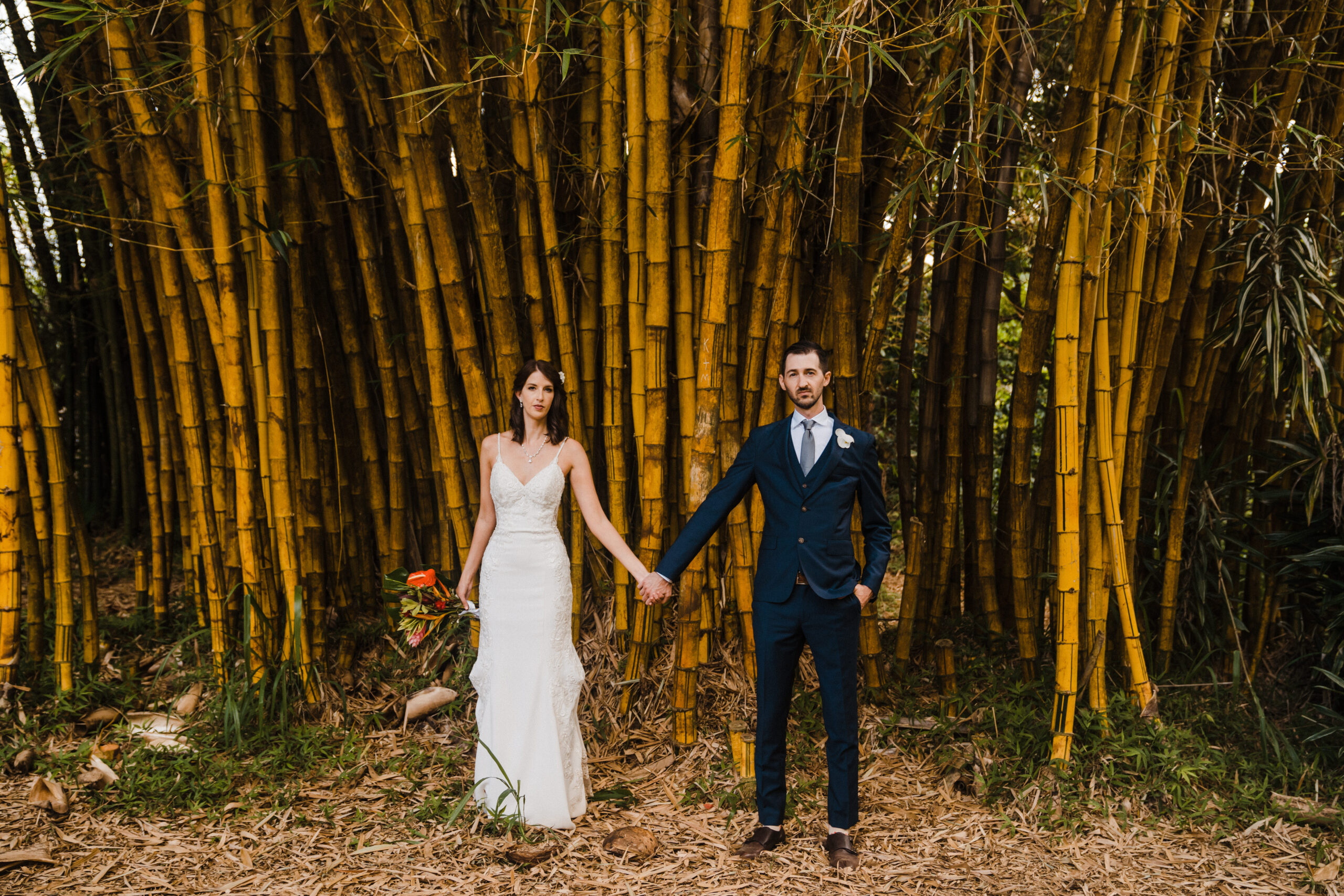 Maui adventure elopement bride and groom portrait in bamboo